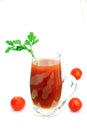 A glass of tomato juice.