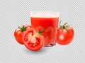 A glass of tomato juice, tomato set. Collection of red tomatoes.Photorealistic vector images isolated on white background Royalty Free Stock Photo