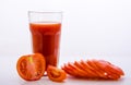 Glass with tomato juice and sliced tomato