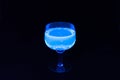 Glass of tonic glowing in UV