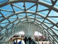 Glass top of the bridge of Peace and view of the Kura river in Tbilisi