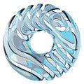 glass torus donut figure made of iridescent glass spilling in waves, blue tint, refraction of light, isolated abstract element