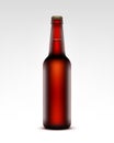 Glass Transparent Brown Bottle of Dark Red Beer