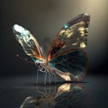 Glass transparent butterfly on a gray background, unusual fantastic insect,