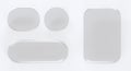 Glass transparent buttons for ui game, gui elements isolated on white background. Render 3d set of rectangle, square and circle Royalty Free Stock Photo