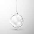 Glass Transparent Christmas Ball Ornate By Snowflake. Element Of Holiday Decoration. Vector Illustration