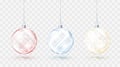 Glass transparent Christmas balls. Element christmas decorations. Shiny colorful toys with golden red and blue glow. Vector Royalty Free Stock Photo