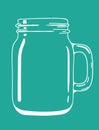 Glass transparent doodle mason jar with handle. Vector hand drawn illustration. Royalty Free Stock Photo