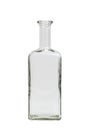 Glass transparent empty simple square bottle on isolated background.