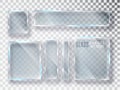 Glass transparent plates set. Vector glass modern banners isolated on transparent background. Flat glass. Realistic 3D design. Vec