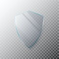 Glass transparent shield. Protective glass shield with reflection and glow on transparent background. Vector