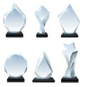Glass trophy award. Acrylic awards, crystal shape trophies and winner award glassy board transparent realistic vector set Royalty Free Stock Photo
