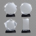 Glass trophy award. Vector crystal 3D transparent