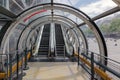 Glass tube corridor with escalator at Pompidou Centre in Paris