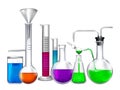 Glass tube with different chemical liquid ingredients. Laboratory eqipment