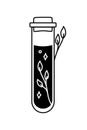 A glass tube with a magic potion. Magical symbols doodles esoteric boho mystical hand - drawn elements stone crystals