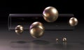 Glass tube and metal balls, minimalist abstract background