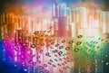 Glass tubes for laboratory experiments and research, containing colorful liquids and icon, molecular separation concepts for the Royalty Free Stock Photo