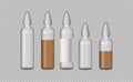 Glass tubes medicine vector realistic. Advertise banner medical pile of different treatment 3d illustrations