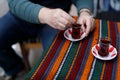 Glass of Turkish tea, selective focus. Traditional Turkish tea Royalty Free Stock Photo