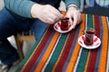 Glass of Turkish tea, selective focus. Traditional Turkish tea Royalty Free Stock Photo