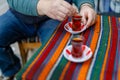 Glass of Turkish tea, selective focus. Traditional Turkish tea Royalty Free Stock Photo