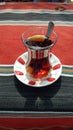 A glass of Turkish tea, steeped, delicious and refreshing