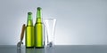 Glass And Two Bottle Of Beer On A Wooden Table. Banner. Royalty Free Stock Photo
