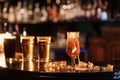 glass of unfiltered draft golden foam beer with on the bar counter Royalty Free Stock Photo