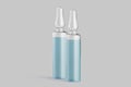 Glass Vaccine Bottles With Light Blue Liquid Content on Light Background. Medicine or Beauty Products.