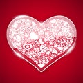 Glass Valentine Heart on Red Background