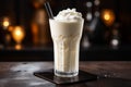 Glass vanilla milkshake. Generate Ai Royalty Free Stock Photo