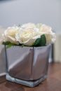 Glass Vase of Cream Silk Roses