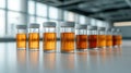 Glass Vials with Amber Liquid in Laboratory Environment with Bright Window Light Royalty Free Stock Photo