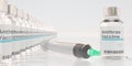 Glass vials with anthrax vaccine and syringe. 3D rendering Royalty Free Stock Photo