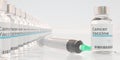 Glass vials with cancer vaccine and syringe. 3D rendering