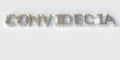 Glass vials compose CONVIDECIA text on white background, editorial conceptual 3D rendering
