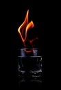 Glass with vodca and fire flame Royalty Free Stock Photo