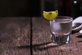 Glass of vodka shot with fresh lime Royalty Free Stock Photo