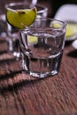 Glass of vodka shot with fresh lime Royalty Free Stock Photo