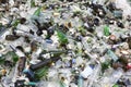 Glass waste in recycling facility. Pile of bottles. Royalty Free Stock Photo