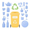 Glass waste sorting vector flat icon set