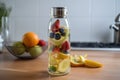 glass water bottle, filled with refreshing fruit-infused water for easy and healthy hydration