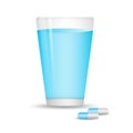 Glass of water with Capsule. Medicine. web icon, sign, Design elements for business