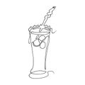 Glass of water with ice, cocktail, straw for drinking drawing. exotic fruits. lineart vector illustration Royalty Free Stock Photo