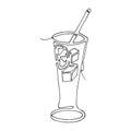Glass of water with ice, cocktail, straw for drinking drawing. exotic fruits. lineart vector illustration Royalty Free Stock Photo