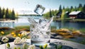glass with water on nature background