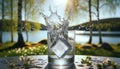 glass with water on nature background