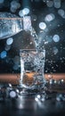 A glass of water with ice cubes and dynamic splashes Royalty Free Stock Photo