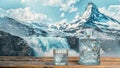 Water and ice against a swiss mountain view Royalty Free Stock Photo